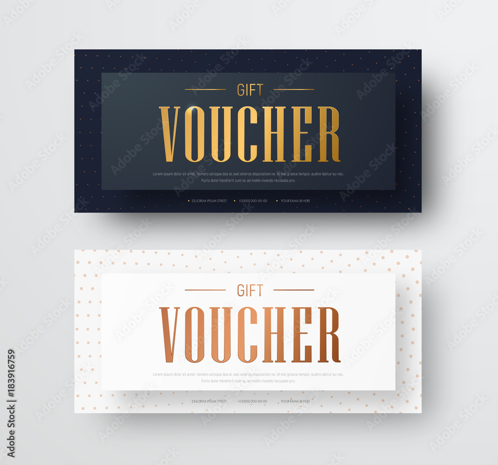 Poster Design of a vector gift voucher with golden text and floating effect.