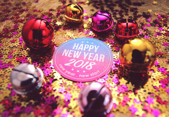 Happy new year 2018 with colorful decoration.