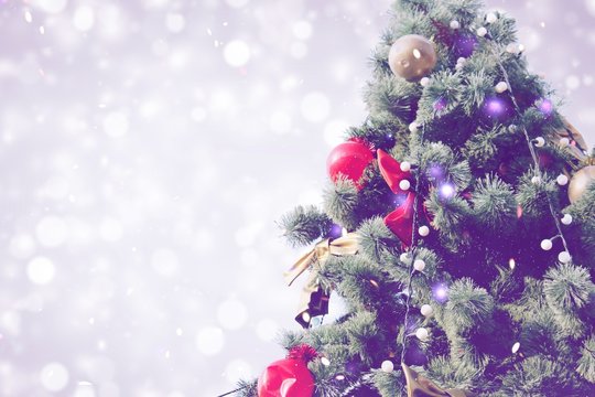 Christmas background, fir-tree with decoration for text