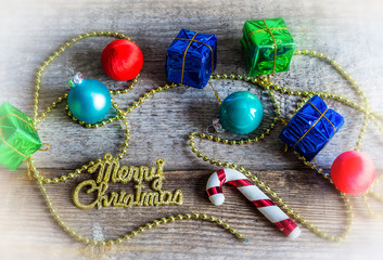 Christmas balls and gift boxes