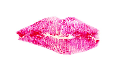 lipstick kiss on white background.
