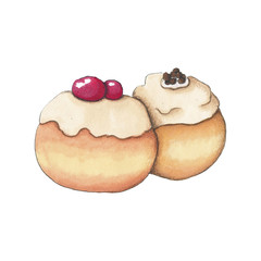 Hanukkah Doughnut Isolated on a White Background Hand Drawn Illustration