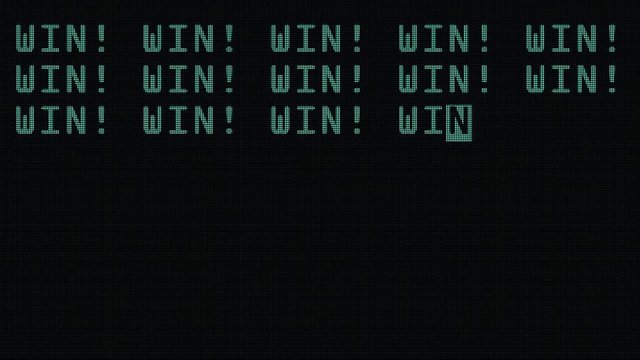 many win words text typing writing on old computer lcd led tube tv screen display background blinking animation New quality universal vintage motion dynamic animated retro colorful joyful video