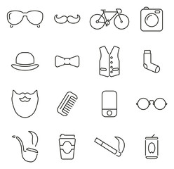 Hipster Culture & Fashion Icons Thin Line Vector Illustration Set