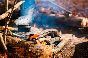 Old kettle in camping