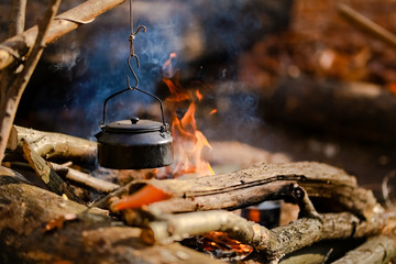 Old kettle in camping