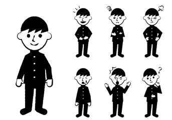 男子学生　表情　全身　セット