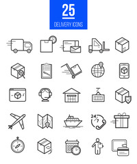 Delivery app modern linear icons set. Vector logistics line style symbols collection.