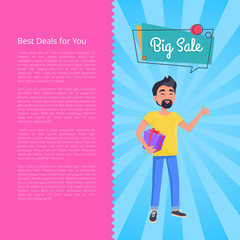 Best Deals for You Big Sale Poster. Man Holds Box