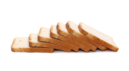 Integral whole wheat toast bread slices isolated on white background