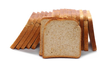 Integral whole wheat toast bread slices isolated on white background