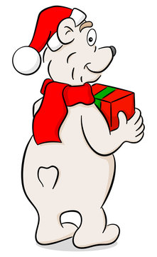 Cartoon Weihnachts Eisbär mit Geschenk 