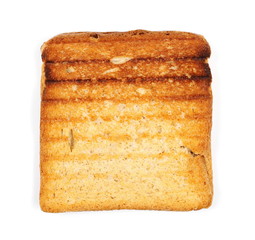 Integral fried whole wheat toast bread slices isolated on white background, top view