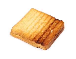 Integral fried whole wheat toast bread slices isolated on white background