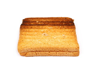 Integral fried whole wheat toast bread slices isolated on white background
