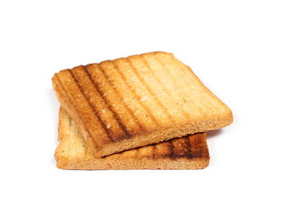 Integral fried whole wheat toast bread slices isolated on white background