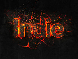 Indie Fire text flame burning hot lava explosion background.