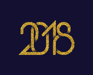 Gold placer plexus of numbers 2018. Glittering New Year greeting card design.
