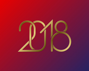 Plexus of golden numbers 2018 on gradient background. New Year greeting card design.