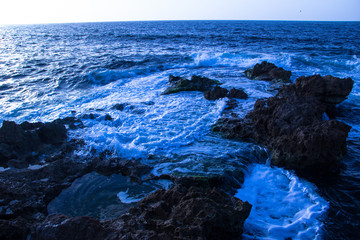 water rock sea waves kick