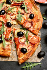 Sliced pizza, top view