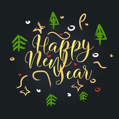 Happy New Year letering typographic label for New Year holidays design. Letering vector illustration Decoration