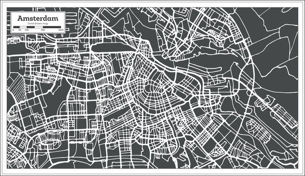 Amsterdam Holland Map in Retro Style.