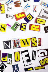 A word writing text showing concept of News made of different magazine newspaper letter for Business case on the white background with copy space