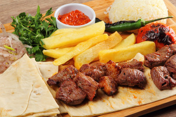 Grilled Shish Kebab Meat on the Bread