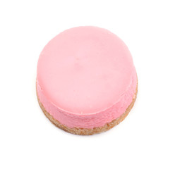 Small round strawberry cheesecake on isolated background