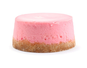 Small round strawberry cheesecake on isolated background