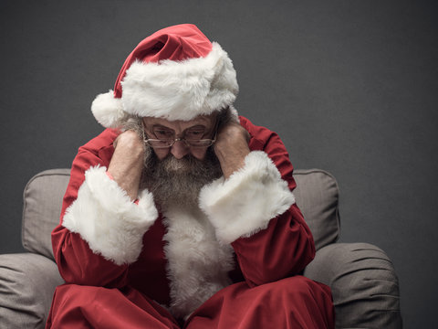 Nervous Santa Claus on Christmas eve