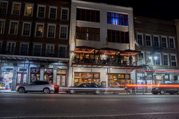 Restaurant in a building at night