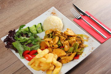 Diced Chicken Meat with Vegetable on the Plate
