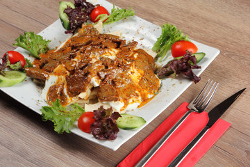 Turkish Traditional Doner Kebab with Yogurt