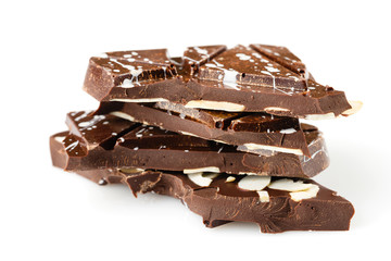 Stack of cracked luxury handmade chocolate bar