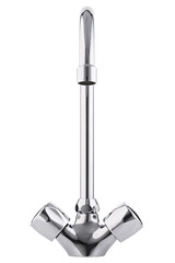 Mixer cold hot water. Modern faucet  bathroom.  Kitchen tap  . Isolated  white background. Front view. © olgapkurguzova