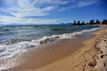 Fototapeta na wymiar Mylopotas beach, blue sky and sea water.