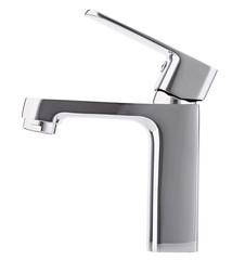 Mixer cold hot water. Modern faucet  bathroom.  Kitchen tap  . Isolated  white background. Side view.