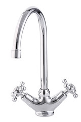 Mixer cold hot water. Modern faucet  bathroom.  Kitchen tap  . Isolated  white background. View from above.