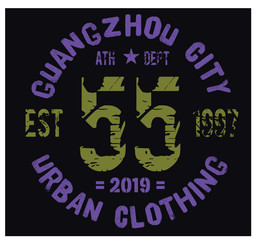 Guangzhou sport t-shirt design, college sport team style typography for poster, t-shirt or print.