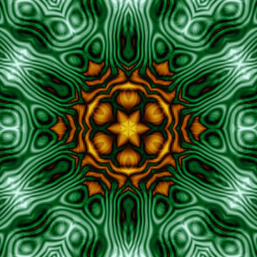 abstrakt fraktal farbgradient hexagonal symmetrisch illustration gr&uuml;n braun