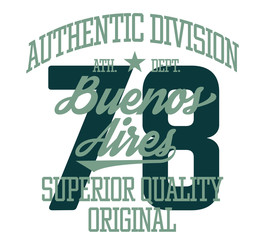 Buenos Aires sport t-shirt design, college sport team style typography for poster, t-shirt or print.