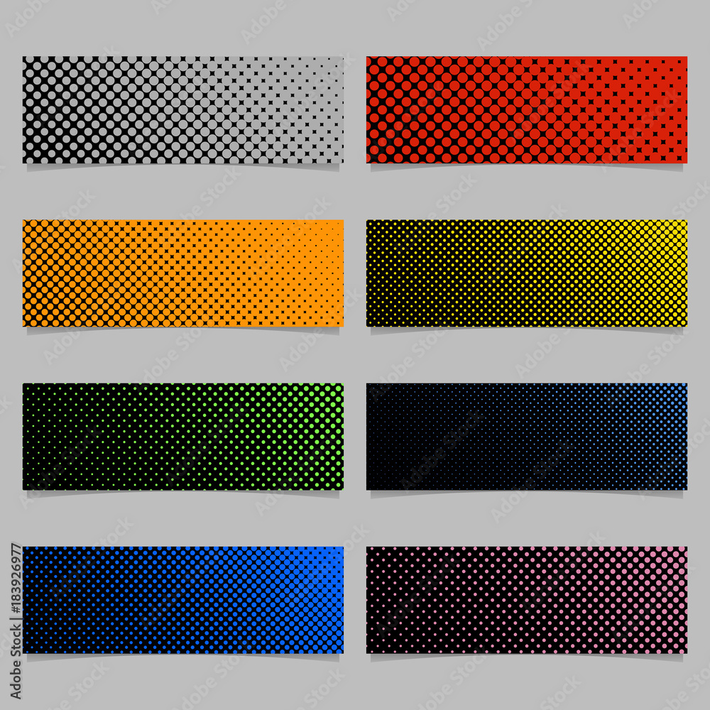 Poster color halftone dot pattern banner background template design set - horizontal rectangle vector illus