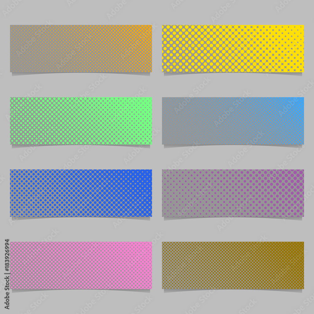 Poster color halftone dot pattern banner background design set - horizontal rectangular vector graphics wit