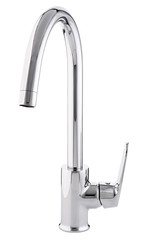 Mixer cold hot water. Modern faucet  bathroom.  Kitchen tap  . Isolated  white background. Front view.