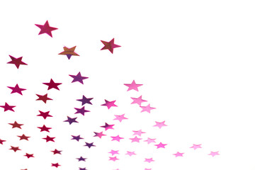 Colorful shiny stars on a white background, copy space