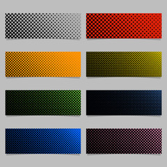 Color halftone dot pattern banner background template design set - horizontal rectangle vector illustrations with circles in varying sizes