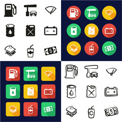 Gas Pump All in One Icons Black & White Color Flat Design Freehand Set