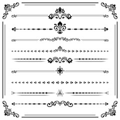 Vintage set of vector decorative elements. Horizontal separators in the frame. Collection of different ornaments. Classic patterns. Set of vintage patterns